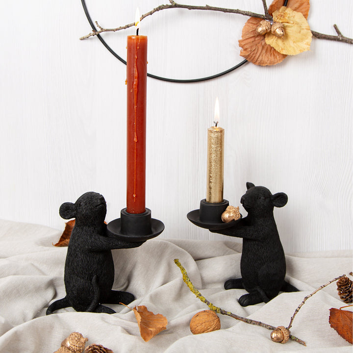 2 Mäuse Kerzenständer Schwarze Maus Kerzenhalter für Stabkerzen Tischdeko 15,5 cm - Foto 2