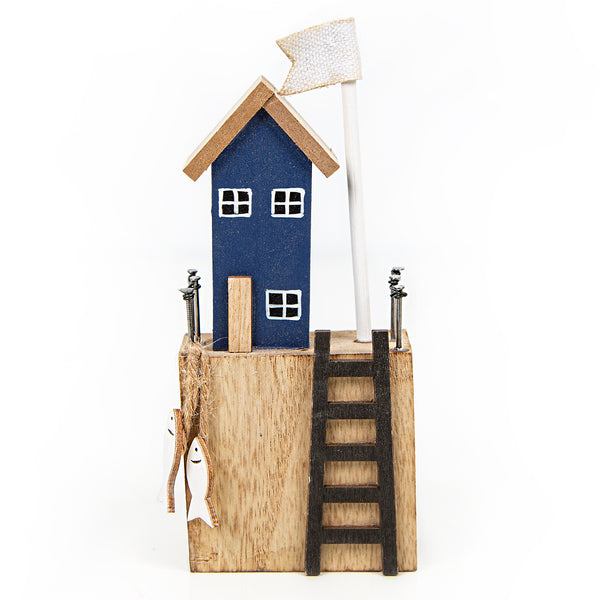 Strandhaus Maritim Bootshaus Dekofigur blau weiß Badezimmer Dekoration 16,5 cm - Foto 1