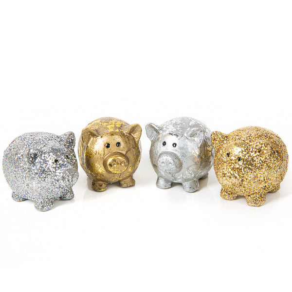 4 Glücksschweine Silber Gold Glücksbringer 2024 Silvester Neujahr 5 cm - Foto 1