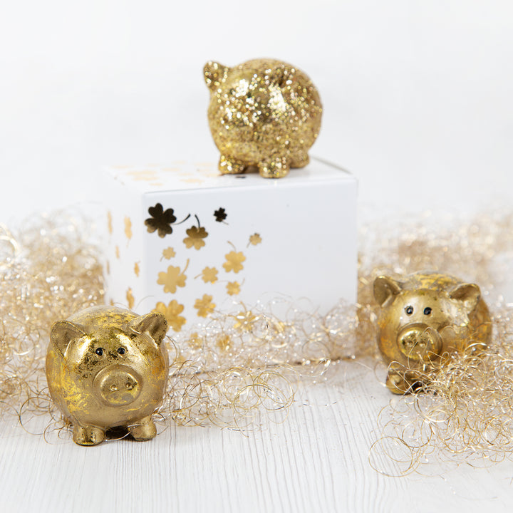 4 Glücksschweine Silber Gold Glücksbringer 2024 Silvester Neujahr 5 cm - Foto 4