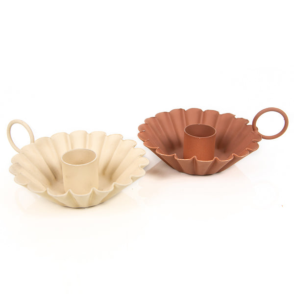 2 Boho Kerzenhalter für Stabkerzen beige braun Tischdeko Nostalgie 10 x 9 cm - Foto 1