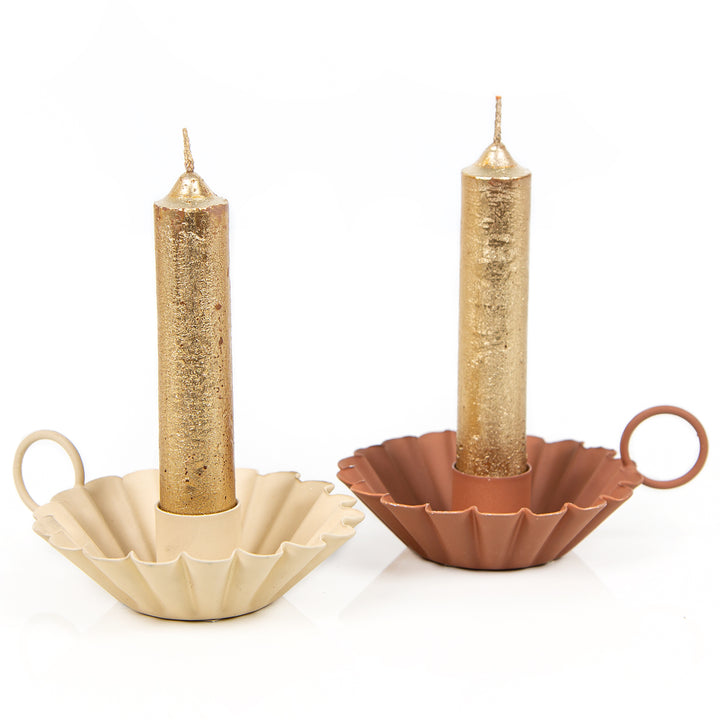 2 Boho Kerzenhalter für Stabkerzen beige braun Tischdeko Nostalgie 10 x 9 cm - Foto 3