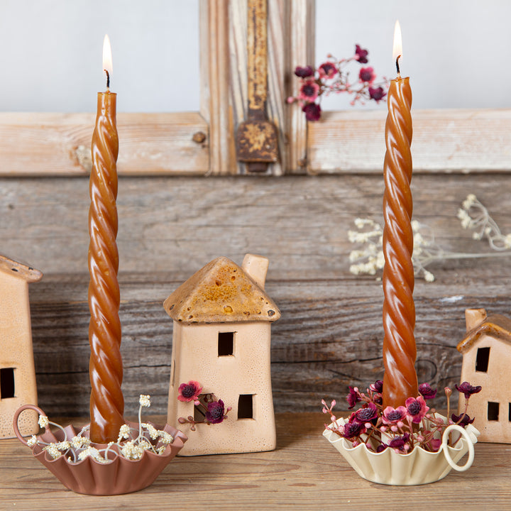 2 Boho Kerzenhalter für Stabkerzen beige braun Tischdeko Nostalgie 10 x 9 cm - Foto 4