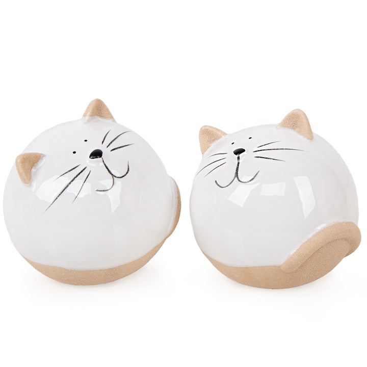 2 Katzen Deko Figuren weiß braun aus Keramik für Katzenliebhaber 10 cm - Foto 1
