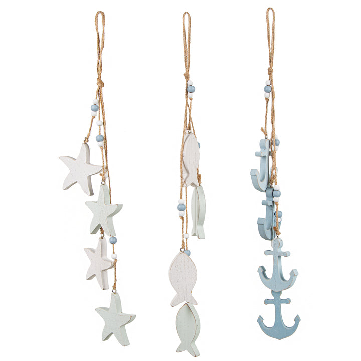 Maritime Deko Set Anker Fische Seesterne Anhänger Fischernetz Mobile blau weiß - Foto 1