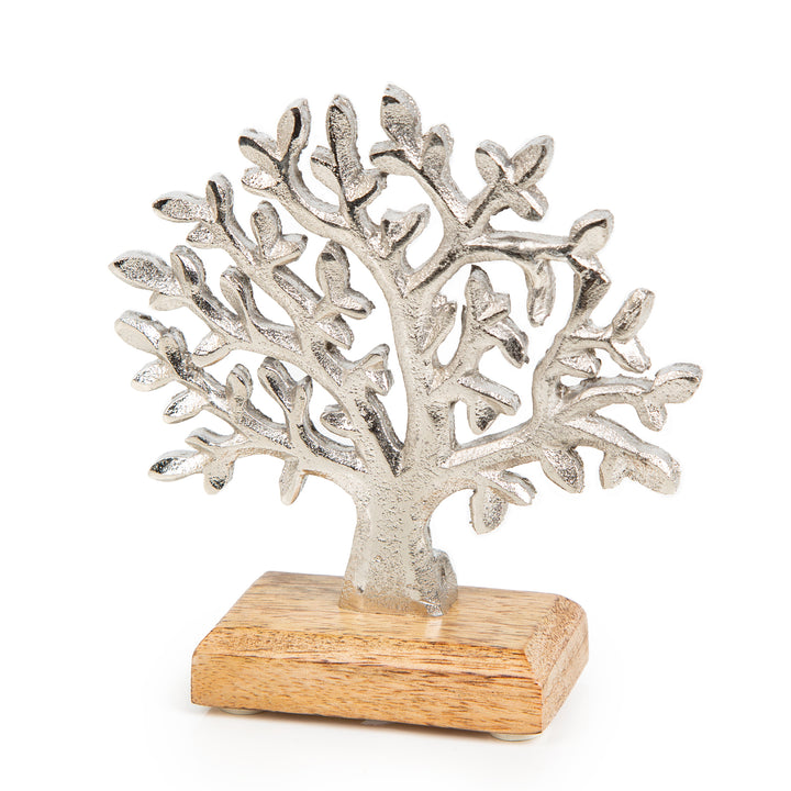 Lebensbaum Dekofigur aus Aluminium & Holz Silber - Baum des Lebens 13 cm - Foto 1