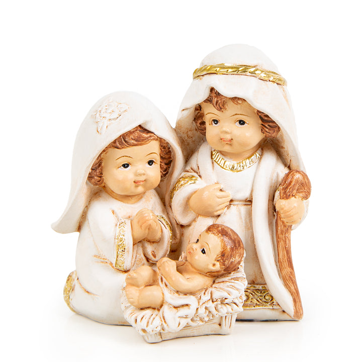 Weihnachtskrippe - Heilige Familie Maria Josef Jesus 7 cm Creme Gold - Foto 1