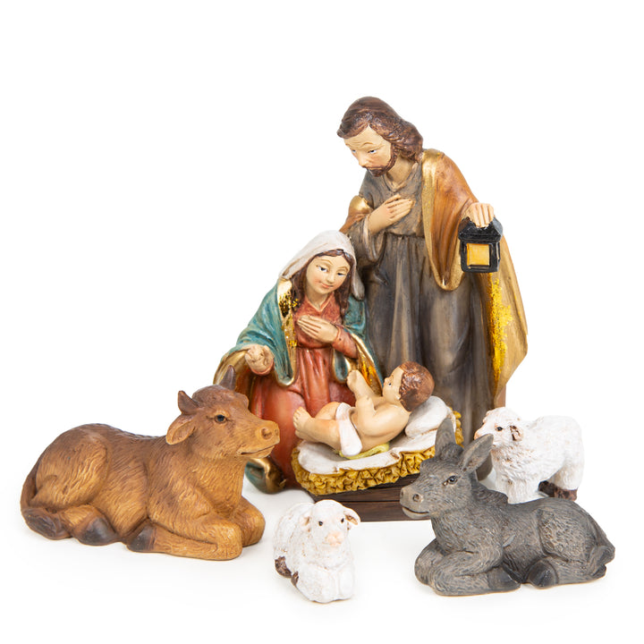 Krippenfiguren Set 5-TLG. Heilige Familie - Ochs, Esel & Schafe 9,5 cm - Foto 1