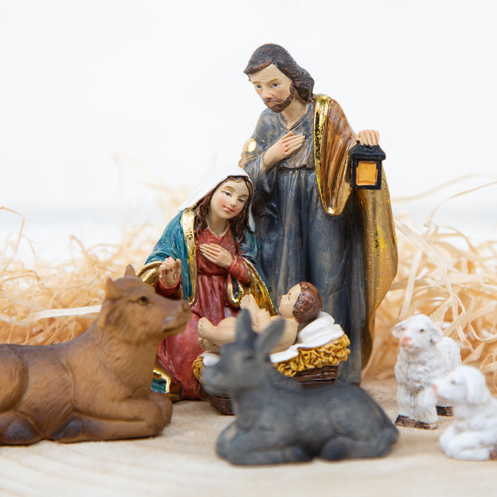 Krippenfiguren Set 5-TLG. Heilige Familie - Ochs, Esel & Schafe 9,5 cm - Foto 2