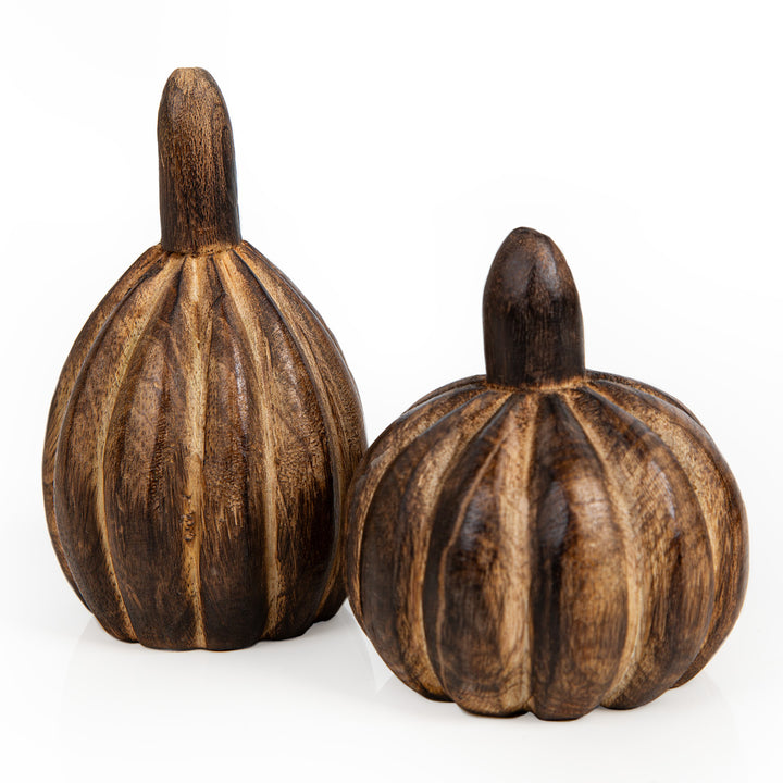 2 Kürbis Figuren zum Hinstellen - Herbstdeko dunkelbraun 10-12 cm - Foto 1