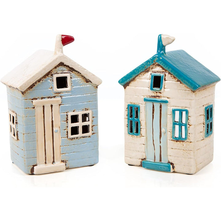 2 Strandhaus Windlichter blau creme 18 cm - Foto 1