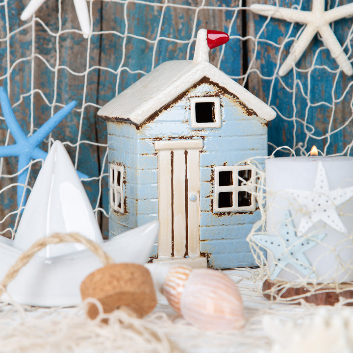 2 Strandhaus Windlichter blau creme 18 cm - Foto 3