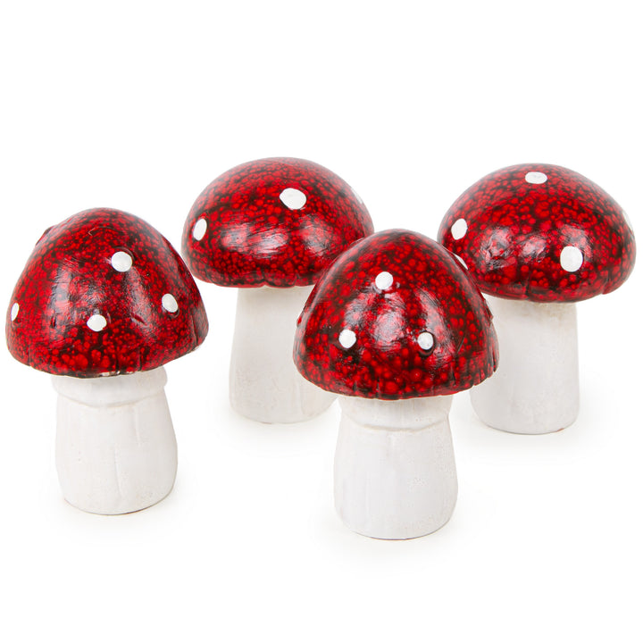 Pilz Figuren Set - 4 Fliegenpilze aus Keramik rot weiß Herbst Deko 10 cm - Foto 1