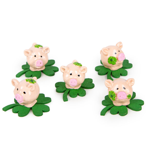 4 Glücksbringer Geschenke &quot;Viel Glück&quot; Glücksschwein auf Holztafel 5 x 2,5 cm