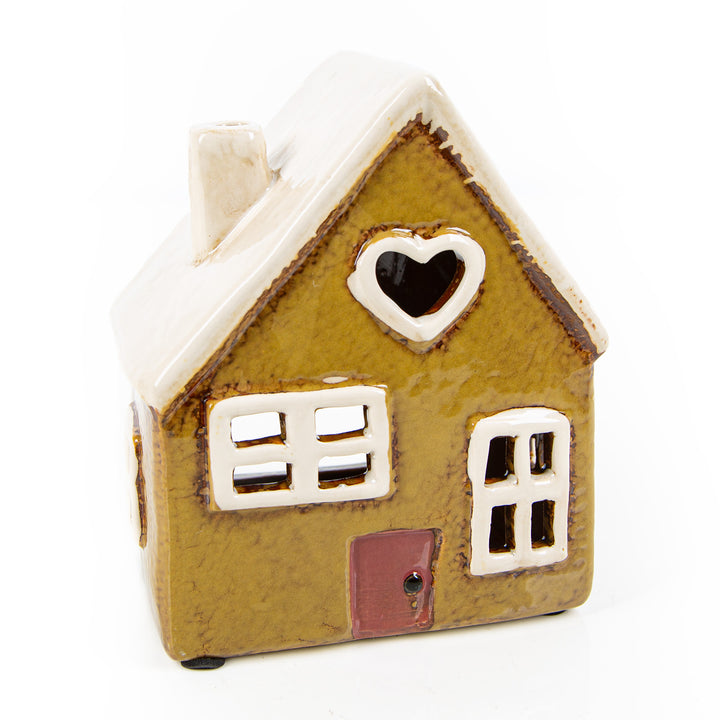 Kleines Haus Windlicht gelb rot - Hexenhaus aus Steinzeug 13 x 11 cm - Foto 1