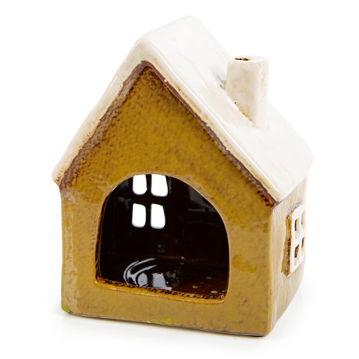 Kleines Haus Windlicht gelb rot - Hexenhaus aus Steinzeug 13 x 11 cm - Foto 2