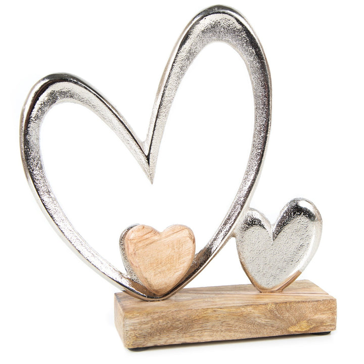 Herz Dekofigur aus Metall & Holz Geschenk für Hochzeit & Weihnachten 19 x 19 cm - Foto 1