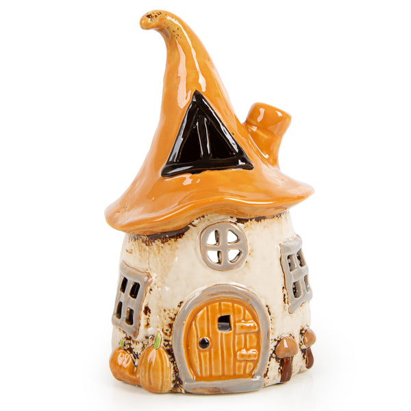 Kleines Hexenhaus - Herbst Dekoration Windlicht orange braun 17 x 10 cm - Foto 1
