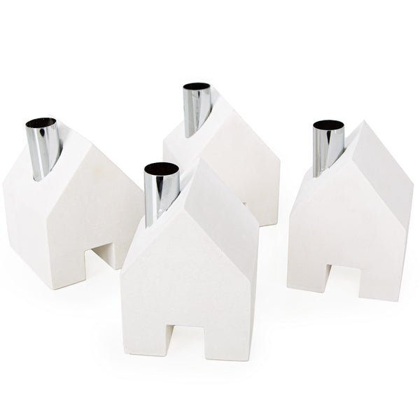 Logbuch-Verlag Kerzenständer Set Häuser aus Beton Moderne Kerzenhalter für Stabkerzen Weihnachten Advent Deko 12-18 cm