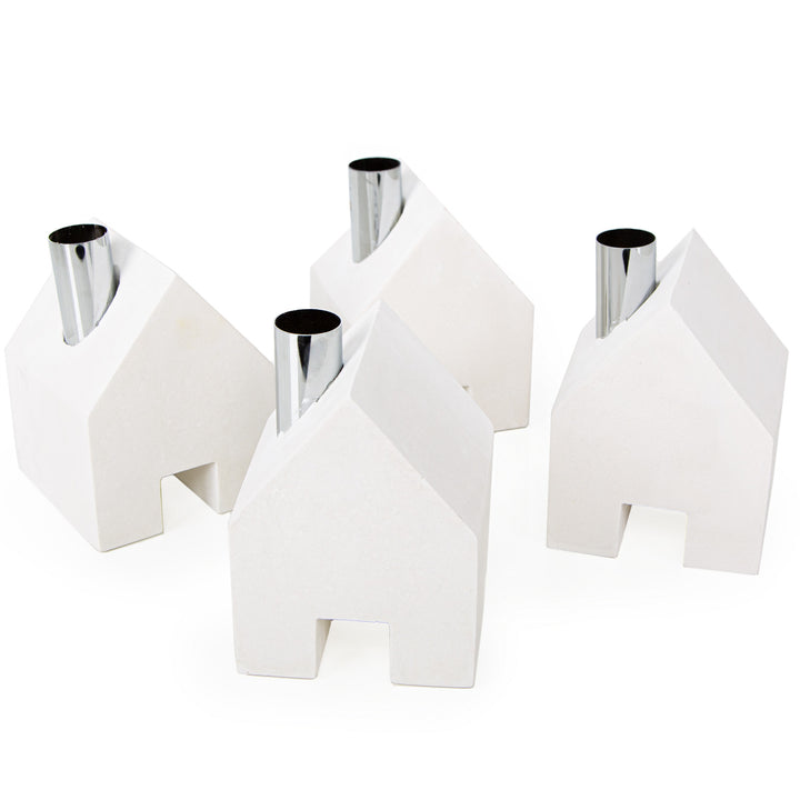 Logbuch-Verlag Kerzenständer Set Häuser aus Beton Moderne Kerzenhalter für Stabkerzen Weihnachten Advent Deko 12-18 cm