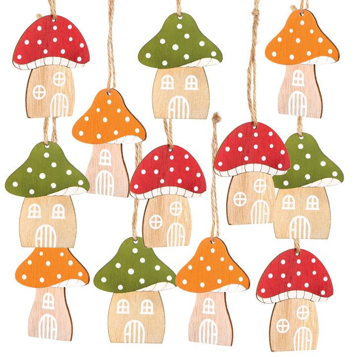 12 Pilze aus Holz zum Aufhängen - Weihnachtsdeko 8 cm rot grün orange - Foto 1