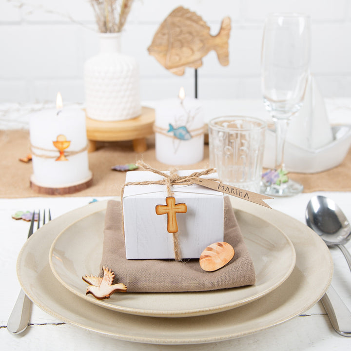 Streudeko Set 18 christliche Symbole Tischdeko aus Holz Kreuz Taube Brot - Foto 2