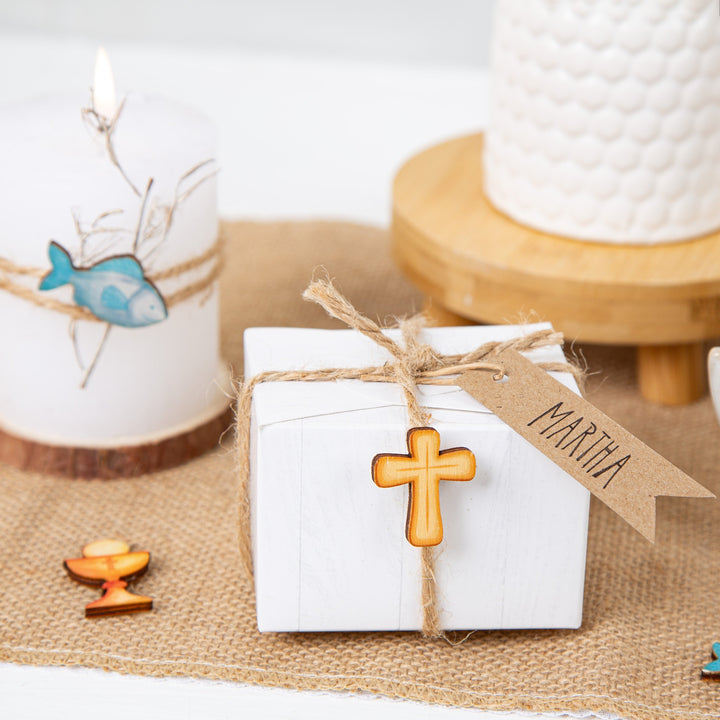 Streudeko Set 18 christliche Symbole Tischdeko aus Holz Kreuz Taube Brot - Foto 3
