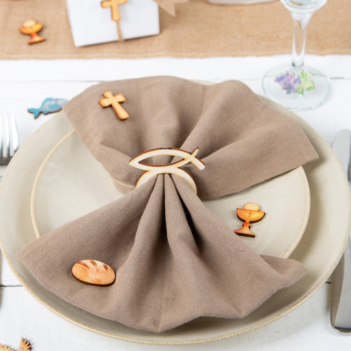 Streudeko Set 18 christliche Symbole Tischdeko aus Holz Kreuz Taube Brot - Foto 5