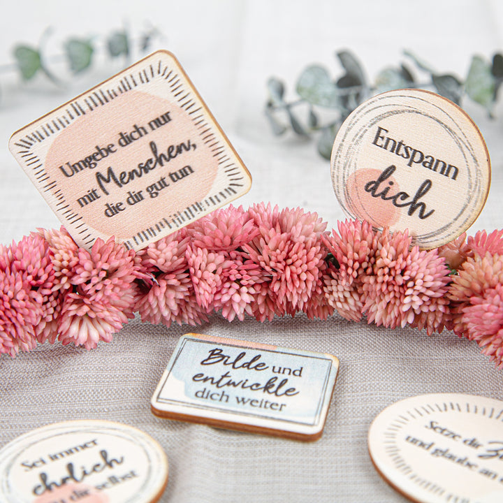 Anleitung zum Glücklichsein Holztaler Selbstfürsorge Geschenk Set 24-tlg - Foto 2