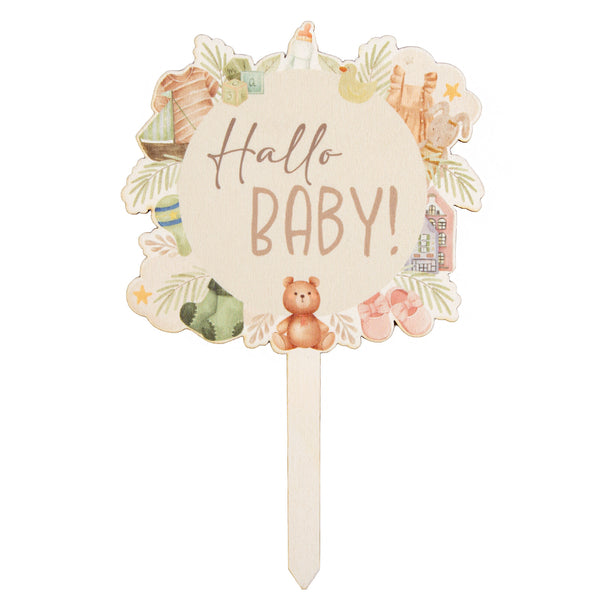 Babyparty Tortendeko "Hallo Baby" Cake Topper neutral 22 cm - Foto 1