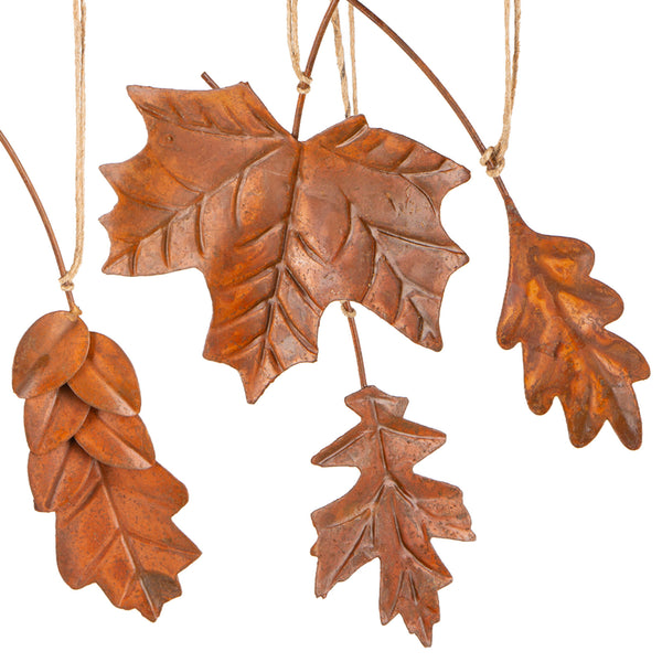 Herbstdekoration zum Aufhängen 4 Blätter Rostbraun Metall 9 cm - Foto 1