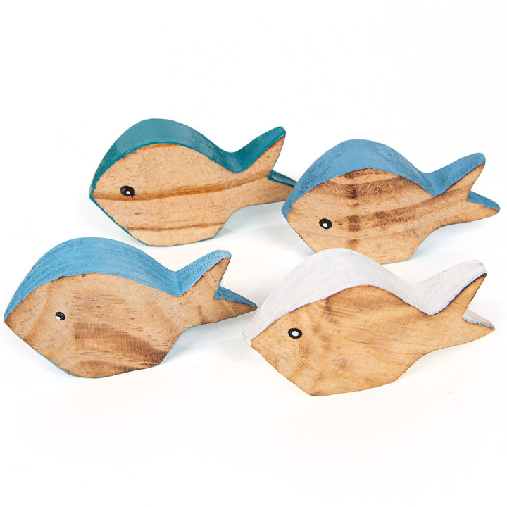 4 kleine Holzfische - Fischschwarm aus Holz 4 Farben weiß 9,5 cm - Foto 1