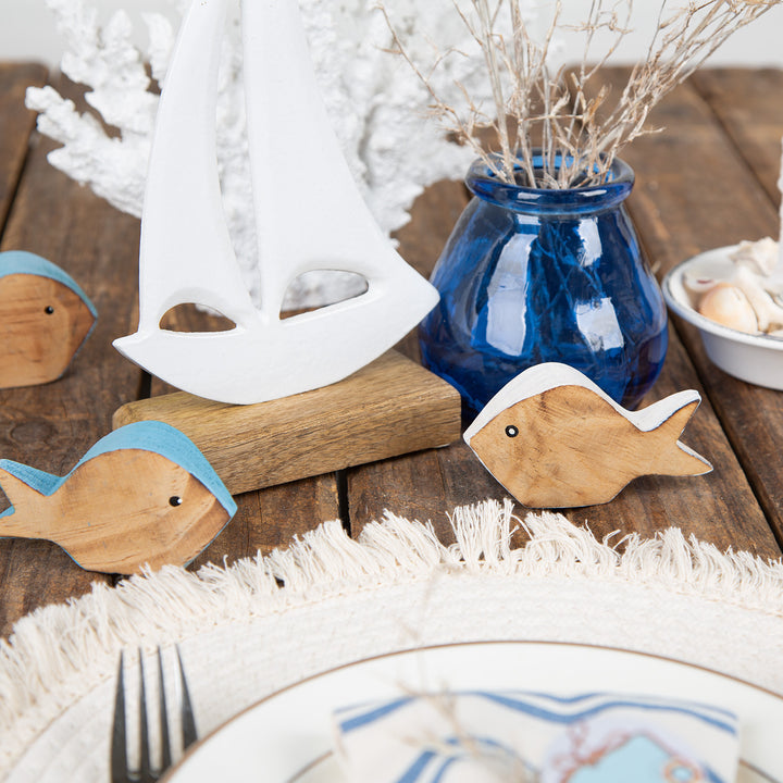 4 kleine Holzfische - Fischschwarm aus Holz 4 Farben weiß 9,5 cm - Foto 2