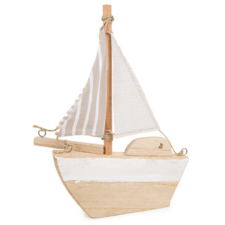 Holz Segelboot braun Natur Stoff-Segel Sommerdeko 26 cm Dekoration - Foto 1