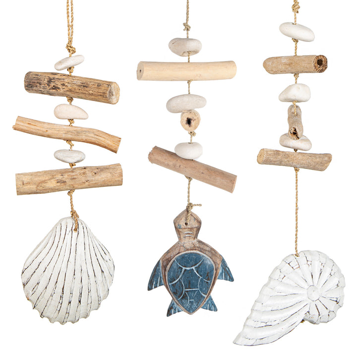 Deko Set 3 Maritime Anhänger blau natur weiß - mit Treibholz 35-40 cm - Foto 1