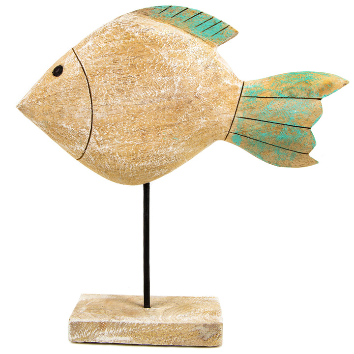Großer Fisch aus Mangoholz 27 x 26 x 7 cm Deko naturfarben - Foto 1