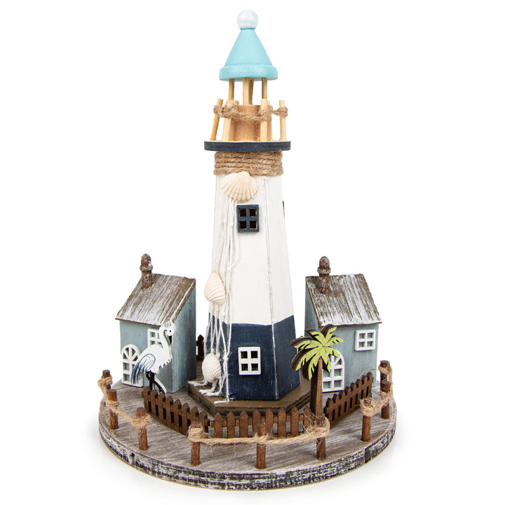 Leuchtturm mit Strandhäuser aus Holz blau türkis weiß 16 x 16 x 22 cm - Foto 1