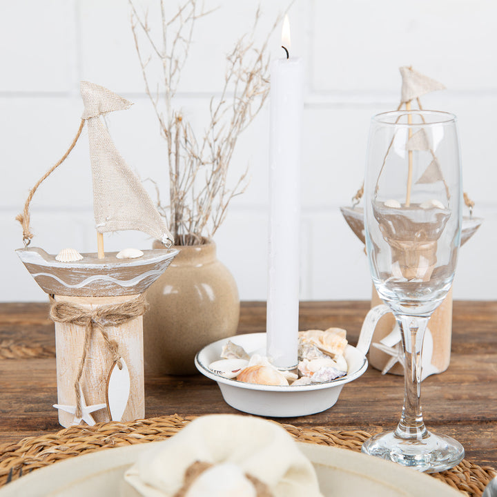 2 naturfarbene Segelschiffe 22 cm - Segelboot Figuren aus Holz - Foto 2