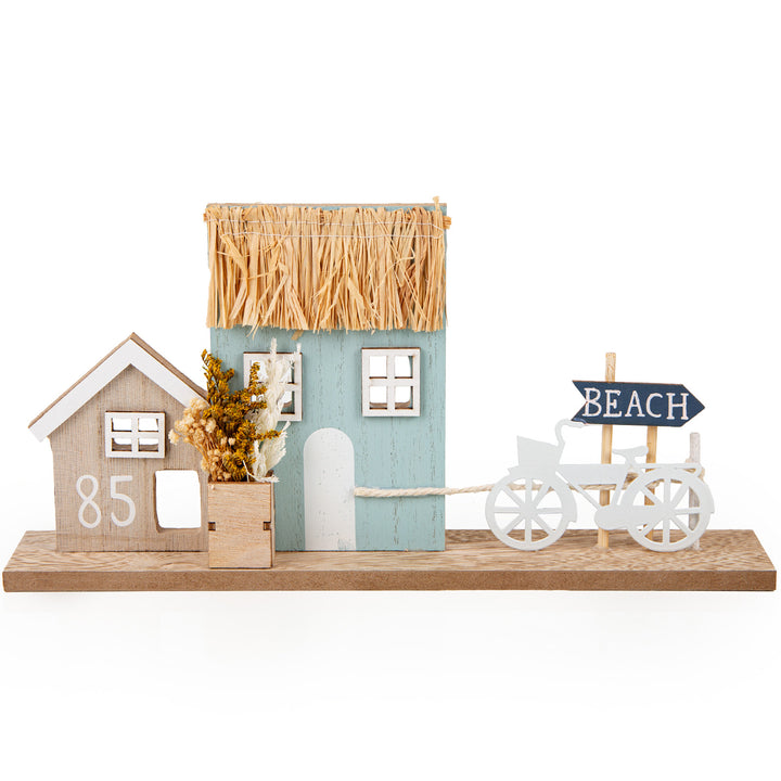 Maritime Deko Häuserzeile aus Holz - Strandhaus tükis braun 30 x 15 cm - Foto 1