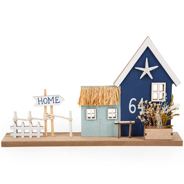 Strandhaus Hafen - Häuserleiste aus Holz blau weiß 30 x 15 cm - Foto 1