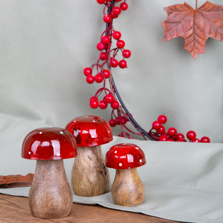 4 Fliegenpilze Dekofiguren - Herbst Dekoration rot weiß braun 7 cm - Foto 2