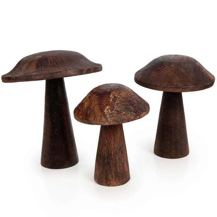 3 Pilze Figuren aus Holz - Herbst Dekoration dunkelbraun 13-18 cm - Foto 1