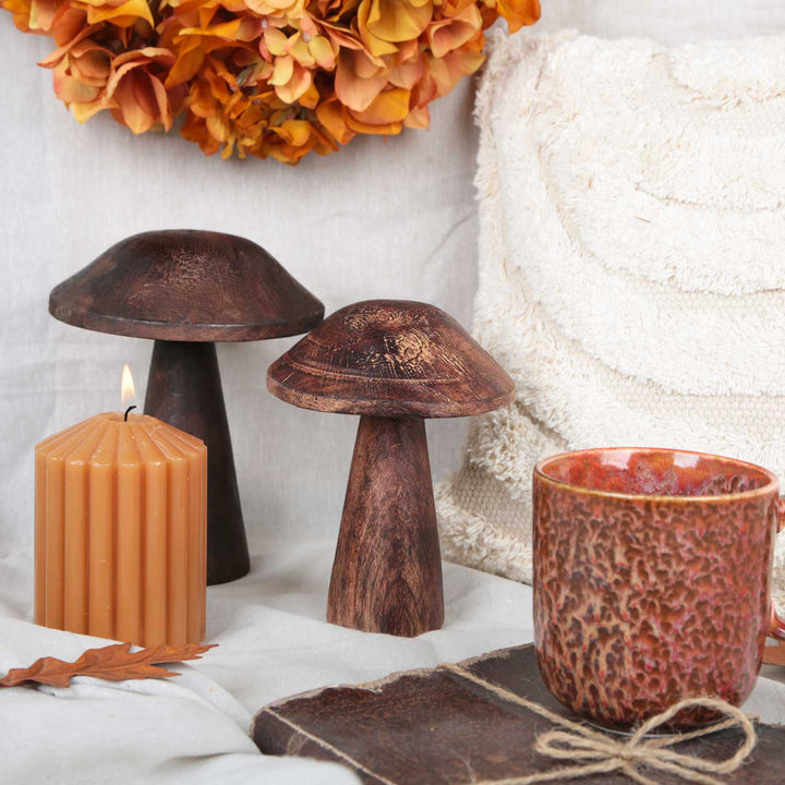 3 Pilze Figuren aus Holz - Herbst Dekoration dunkelbraun 13-18 cm - Foto 2