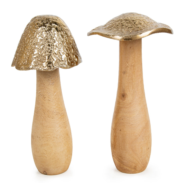 2 Pilzfiguren braun gold - aus Holz & Metall Herbstdekoration 22 cm - Foto 1