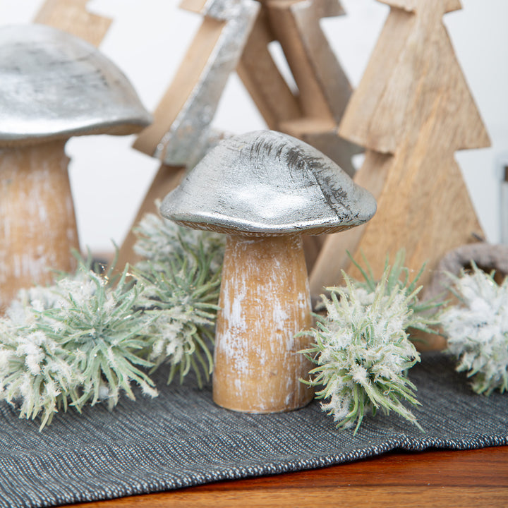 2 Holz Pilz Figuren Natur Silber - herbstliche Dekofiguren 12-15,5 cm - Foto 3