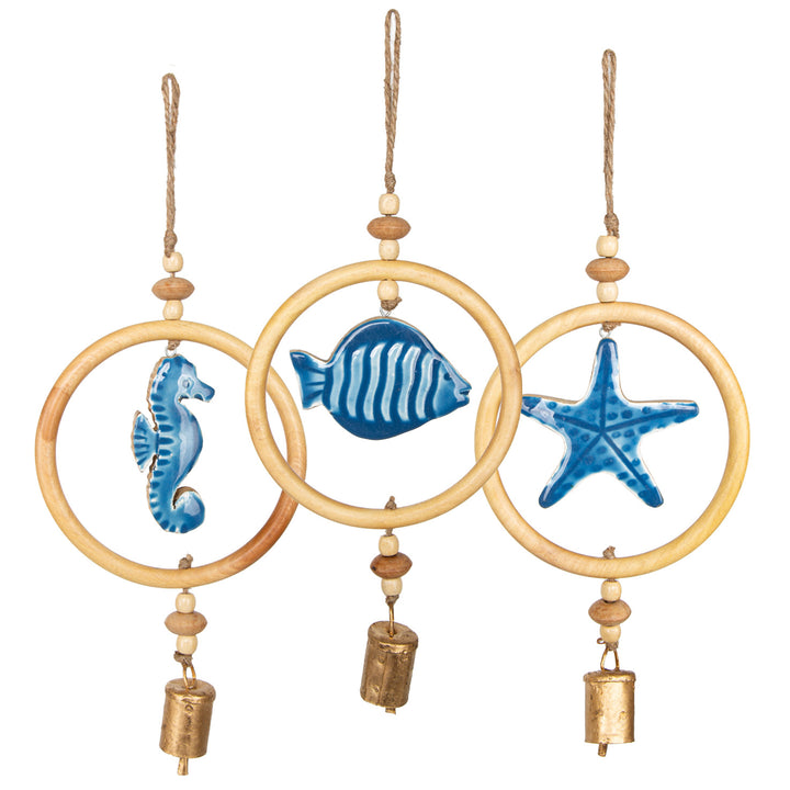 3-TLG. Deko Set maritim blau braun Sommerdeko Fisch Seestern Seepferdchen Fischernetz Dekoration mit Schnur 38 cm - Foto 1