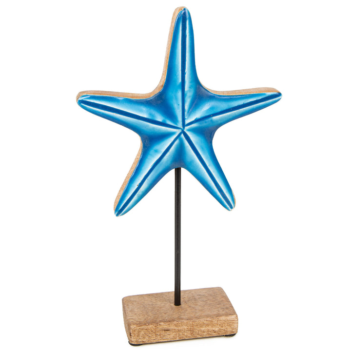 Blauer Seestern zum Hinstellen Holz Dekofigur maritim Badezimmer Sommer Deko 24 x 15 cm - Foto 1