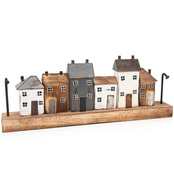 Strandhäuser Dekoleiste aus Holz Häuserzeile maritim Hafen Deko Figur zum Hinstellen 14 x 36,5 cm - Foto 1