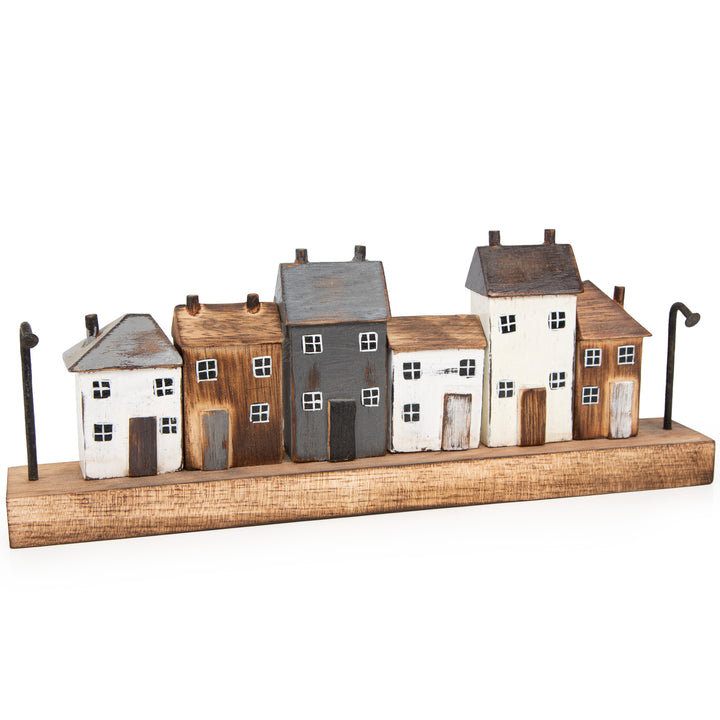 Strandhäuser Dekoleiste aus Holz Häuserzeile maritim Hafen Deko Figur zum Hinstellen 14 x 36,5 cm - Foto 1