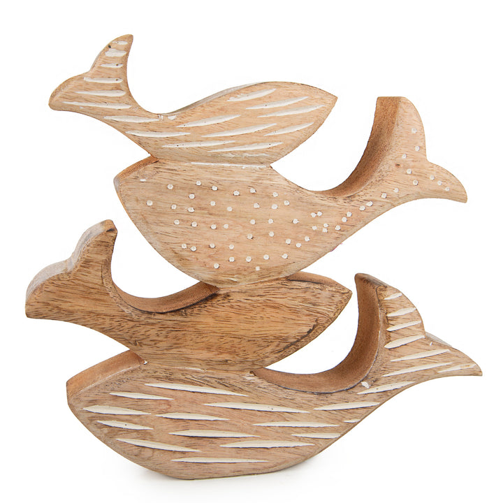 Fisch Deko Figur aus Holz handgeschnitzt aus Naturholz Maritime Meer Küsten Dekoration als christlich religiöses Geschenk 25 x 4 x 24 cm - Foto 1
